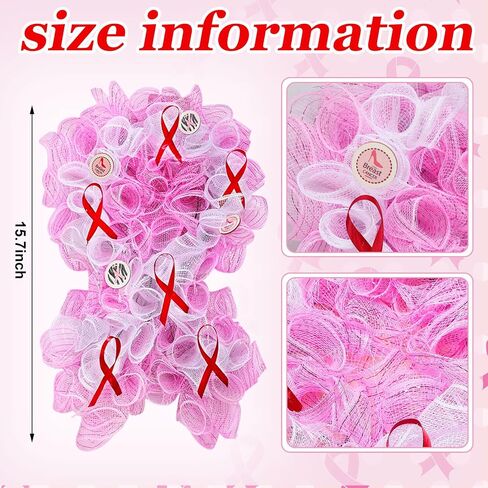 Hotop 15.7 Inch Breast Cancer Awareness Wreath Pink White Door Hanging Wreath Breast Cancer Awareness Front Door Hanging Decoration for Indoor Outdoor Survivor Party Supply Gift Home Wall Decor in Saudi Arabia