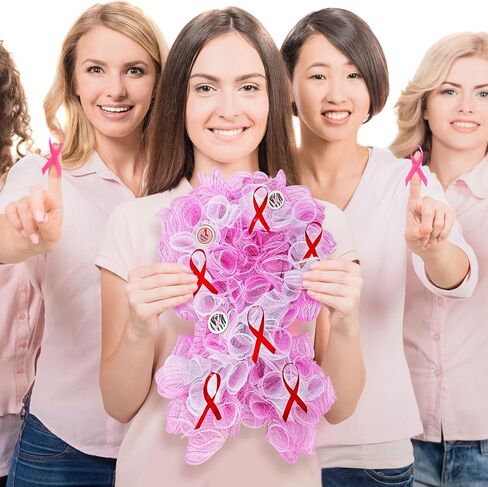 Hotop 15.7 Inch Breast Cancer Awareness Wreath Pink White Door Hanging Wreath Breast Cancer Awareness Front Door Hanging Decoration for Indoor Outdoor Survivor Party Supply Gift Home Wall Decor in Saudi Arabia