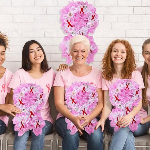 Hotop 15.7 Inch Breast Cancer Awareness Wreath Pink White Door Hanging Wreath Breast Cancer Awareness Front Door Hanging Decoration for Indoor Outdoor Survivor Party Supply Gift Home Wall Decor in Saudi Arabia