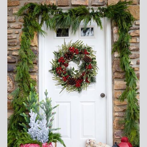 Gold & Champagne Christmas Wreath 22-Inch- Artificial Holiday Wreath with Holly, Eucalyptus, Berries for Front Door & Home Decor - Luxury Indoor/Outdoor Winter Decoration in Kuwait