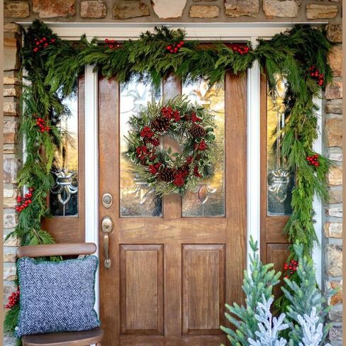 Gold & Champagne Christmas Wreath 22-Inch- Artificial Holiday Wreath with Holly, Eucalyptus, Berries for Front Door & Home Decor - Luxury Indoor/Outdoor Winter Decoration in Kuwait