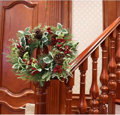 Gold & Champagne Christmas Wreath 22-Inch- Artificial Holiday Wreath with Holly, Eucalyptus, Berries for Front Door & Home Decor - Luxury Indoor/Outdoor Winter Decoration in Kuwait