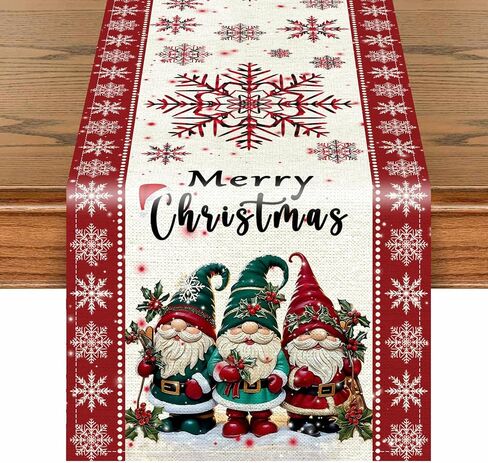 Christmas Decorations Table Runner, 13*90In Long Christmas Table Runner with Watercolor Gnomes Santa Claus White Snowflakes Winter Xmas Table Decor for Indoor Home Christmas Centerpiece Table Decor in Saudi Arabia
