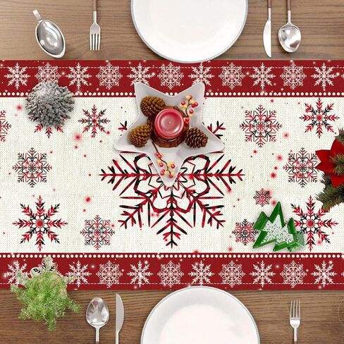 Christmas Decorations Table Runner, 13*90In Long Christmas Table Runner with Watercolor Gnomes Santa Claus White Snowflakes Winter Xmas Table Decor for Indoor Home Christmas Centerpiece Table Decor in Saudi Arabia