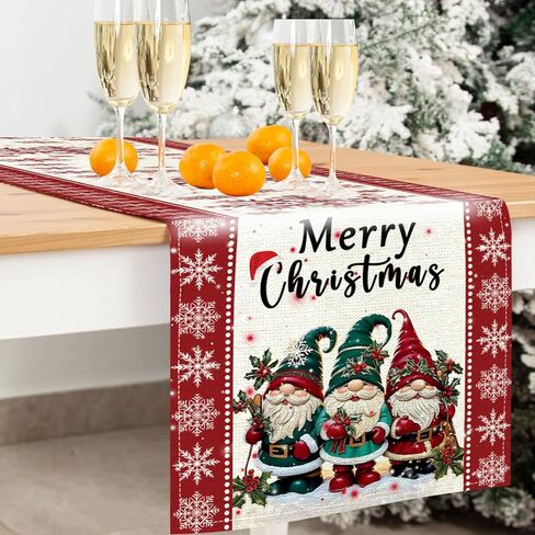 Christmas Decorations Table Runner, 13*90In Long Christmas Table Runner with Watercolor Gnomes Santa Claus White Snowflakes Winter Xmas Table Decor for Indoor Home Christmas Centerpiece Table Decor in Saudi Arabia