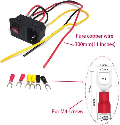 Rocker Switch Power Socket Inlet Module Plug and 4.9ft Power Cord with 10A Fuse Switch 10A 250V IEC320 AC01 in Saudi Arabia