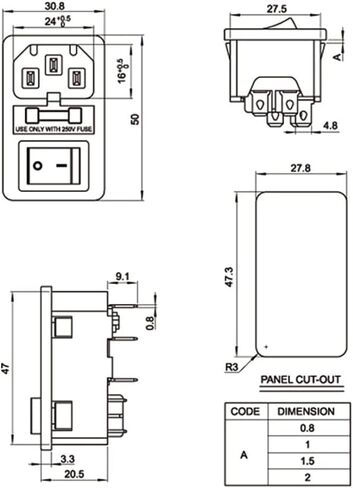 Rocker Switch Power Socket Inlet Module Plug and 4.9ft Power Cord with 10A Fuse Switch 10A 250V IEC320 AC01 in Saudi Arabia