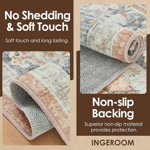 سجاد منطقة INGEROOM مقاس 6 × 9، سجادة عتيقة قابلة للغسل لغرفة المعيشة، سجاد داخلي لغرفة النوم، غرفة الطعام، سجاد قوي للمدخل، سجادة بنية فاتحة بحدود رمادية in Saudi Arabia