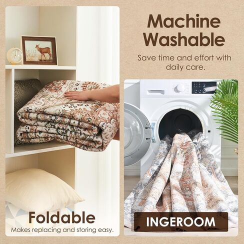سجاد منطقة INGEROOM مقاس 6 × 9، سجادة عتيقة قابلة للغسل لغرفة المعيشة، سجاد داخلي لغرفة النوم، غرفة الطعام، سجاد قوي للمدخل، سجادة بنية فاتحة بحدود رمادية in Saudi Arabia