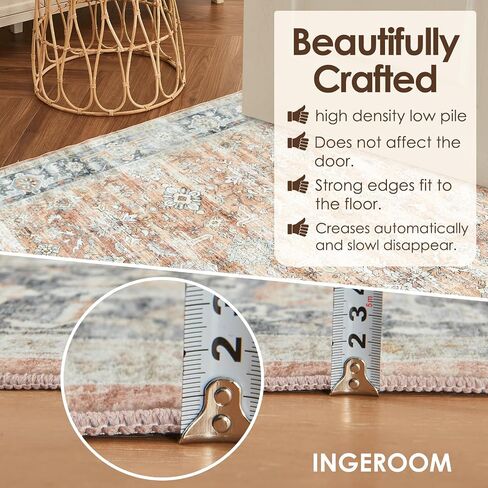 سجاد منطقة INGEROOM مقاس 6 × 9، سجادة عتيقة قابلة للغسل لغرفة المعيشة، سجاد داخلي لغرفة النوم، غرفة الطعام، سجاد قوي للمدخل، سجادة بنية فاتحة بحدود رمادية in Saudi Arabia