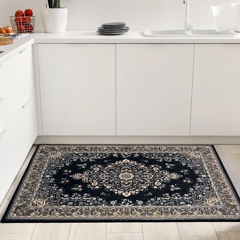 HOMORE Vintage Runner Rug-2x6 Hallway Runners Rugs for Entryway Non Slip Washable Bedroom Rug Faux Wool Floor Carpet Runner for Kitchen Entrance Laundry Living Room Dorm, Brown in Kuwait