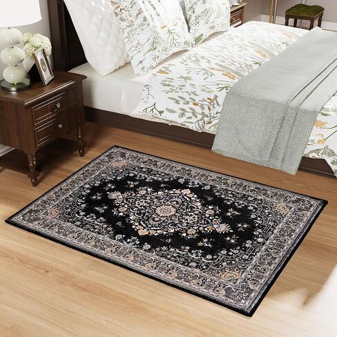 HOMORE Vintage Runner Rug-2x6 Hallway Runners Rugs for Entryway Non Slip Washable Bedroom Rug Faux Wool Floor Carpet Runner for Kitchen Entrance Laundry Living Room Dorm, Brown in Kuwait