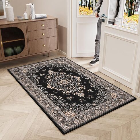 HOMORE Vintage Runner Rug-2x6 Hallway Runners Rugs for Entryway Non Slip Washable Bedroom Rug Faux Wool Floor Carpet Runner for Kitchen Entrance Laundry Living Room Dorm, Brown in Kuwait