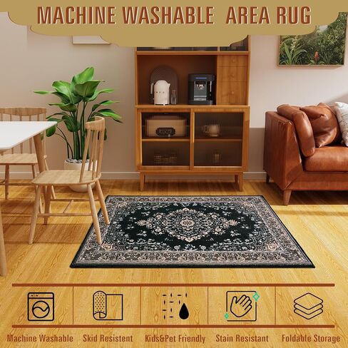 HOMORE Vintage Runner Rug-2x6 Hallway Runners Rugs for Entryway Non Slip Washable Bedroom Rug Faux Wool Floor Carpet Runner for Kitchen Entrance Laundry Living Room Dorm, Brown in Kuwait