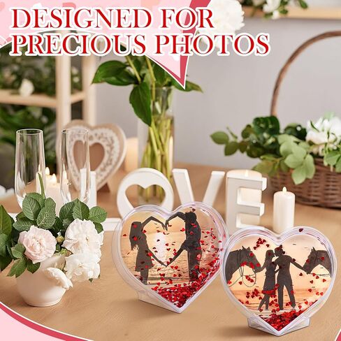 2 Pcs Heart Glitter Picture Frame 3.7 x 3.5 Inch Glitter Heart Liquid Frame Acrylic Snow Globe Photo Frame Floating Customized Photo Christmas Valentine's Day Gifts for Couples in Saudi Arabia