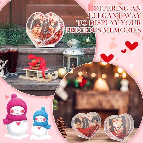 2 Pcs Heart Glitter Picture Frame 3.7 x 3.5 Inch Glitter Heart Liquid Frame Acrylic Snow Globe Photo Frame Floating Customized Photo Christmas Valentine's Day Gifts for Couples in Saudi Arabia
