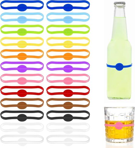Cup Markers For Drinks 24 Pcs Drink Markers Silicone Wine Cups Stretchable Marker Glass Cup Wine Glass Bottle Strip Tag Marker Drink Identifiers For Party Strip Tag Marker For Beer Bottle Mug Jar in Saudi Arabia