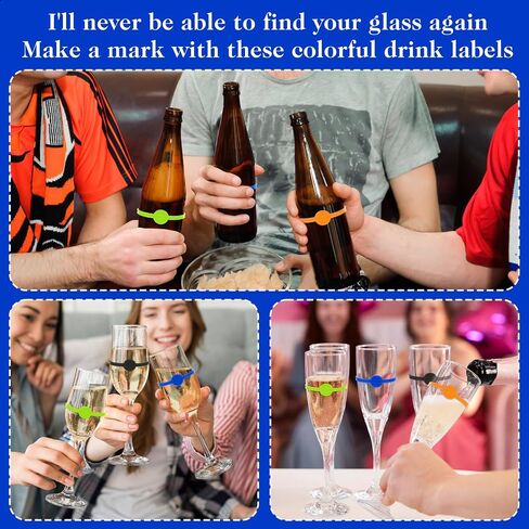 Cup Markers For Drinks 24 Pcs Drink Markers Silicone Wine Cups Stretchable Marker Glass Cup Wine Glass Bottle Strip Tag Marker Drink Identifiers For Party Strip Tag Marker For Beer Bottle Mug Jar in Saudi Arabia