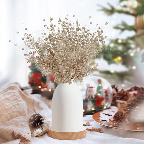 28 Pack Christmas Tree Picks and Sprays, Champagne Artificial Glitter Berry Stems Branches Picks Twigs Christmas Ornaments for Xmas Tree Tall Vase Filler Home Holiday Wedding Party Decor in Saudi Arabia
