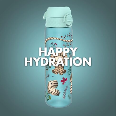 Ion8 Water Bottle, 500 ml/18 oz, Leak Proof, Easy to Open, Secure Lock, Dishwasher Safe, BPA Free, Hygienic Flip Cover, Carry Handle, Easy Clean, Odor Free, Carbon Neutral, Blue, Zebra Fans Design in Kuwait