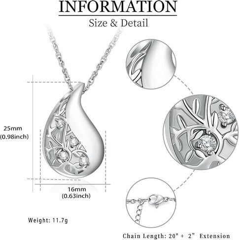 Cremation Jewelry Teardrop Shape Urn Necklaces for Ashes Crystal Ashes Pendant Tree of Life Keepsake Memorial for Jewelry for Women Men in Saudi Arabia