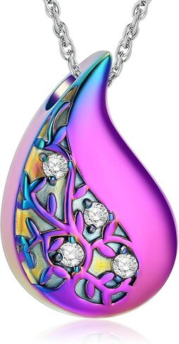 Cremation Jewelry Teardrop Shape Urn Necklaces for Ashes Crystal Ashes Pendant Tree of Life Keepsake Memorial for Jewelry for Women Men in Saudi Arabia