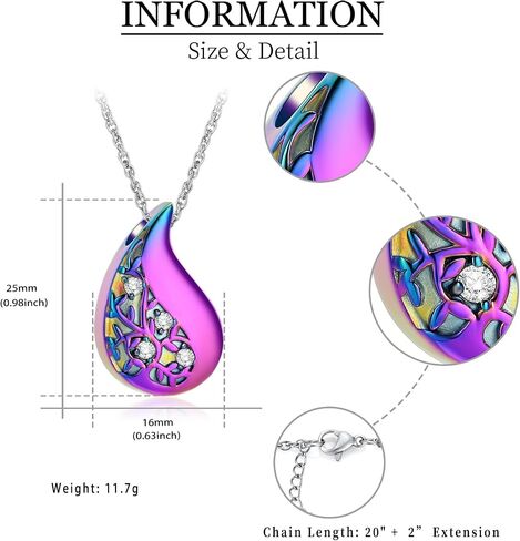 Cremation Jewelry Teardrop Shape Urn Necklaces for Ashes Crystal Ashes Pendant Tree of Life Keepsake Memorial for Jewelry for Women Men in Saudi Arabia