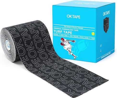 شريط كرة القدم OK TAPE Turf، شريط علم الحركة عريض للغاية، شريط رياضي، شريط رياضي مقاوم للماء (أسود) 4 بوصات × 21 قدم in Kuwait