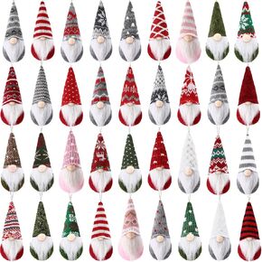 Hiboom 36 Pcs Christmas Ornaments Gnomes Bulk, Christmas Tree Gnome Decorations Hanging Elf Handmade Swedish Plush Santa Elves Scandinavian Beard Design for Home Xmas Holidays Decor(Classic)