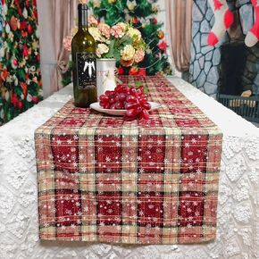 JYFLZQ Christmas Table Runner Plaid Table Runner (Red and Beige) 13 x 72 inch Farmhouse Xmas Winter Snowflake Table Lines Runner for Holiday Kitchen Dining Table Decorations