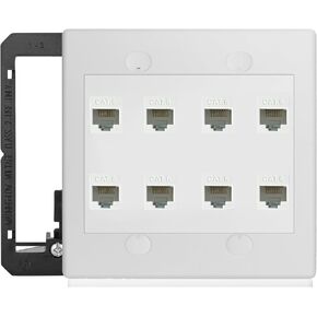 12 Port Ethernet Wall Plate White Cat6 Keystone Jack RJ45 Cables Inline Coupler Wires Connector Date Box Cover with 2 Gang Low Voltage Mount for Network Outlet Setup