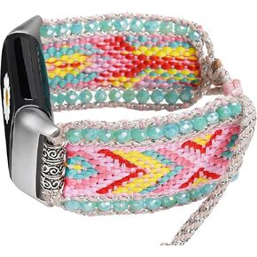 Retro Boho Braided Nylon Band Compatible with Fitbit Charge 5/ Fitbit Charge 6 Bands, Friendship Bracelet Handmade Woven Bohemian Beaded Western Dressy Strap Wristbands for Charge 5/ Charge 6 Advanced Fitness Tracker