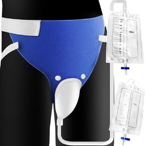 Portable Wearable Urine Collector with Elastic Urinary Catheter, Reusable Urine Collection Bag，Breathable Cotton Pants, 1000ml Daytime & 2000ml Nighttime Urine Bags for Men (Men - Grey)