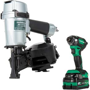 Metabo HPT Pneumatic Roofing Nailer + 18V Impact Driver Pro Bundle Kit, 1-3/4-Inch Coil Roofing Nailer with BONUS 18V Triple Hammer Impact Driver Kit, KNV45AB2