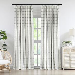Vision Home Blue Plaid Linen Pinch Pleated Full Blackout Curtains Checkered Thermal Insulated Window Panels 84 inch for Bedroom Living Room Energy Efficient Rustic Pleat Drapes with Hooks 40"Wx84"Lx2