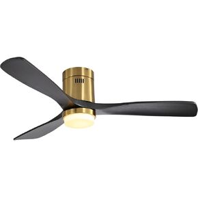 Sofucor Ceiling Fan With Lights 52 Inch Flush Mount Ceiling Fan with Remote Control, Wood Blades Modern Outdoor Ceiling Fan for Bedroom/Farmhouse/Patio/Indoor, Quiet DC Motor