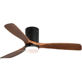 Sofucor Ceiling Fan With Lights 52 Inch Flush Mount Ceiling Fan with Remote Control, Wood Blades Modern Outdoor Ceiling Fan for Bedroom/Farmhouse/Patio/Indoor, Quiet DC Motor