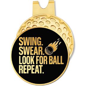 Hafhue Swing Swear Look for Ball Black Gold Golf Ball Marker with Hat Clip, Funny Golf Accessories and Golf Gifts for Men Women Dad Grandpa, Birthday Christmas Retirement Gift for Golfer Golf Lover
