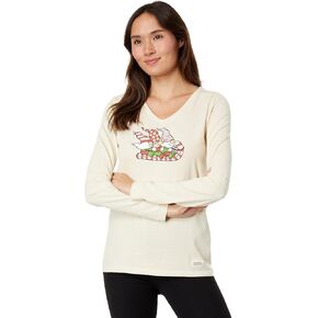 Life is Good. Women's Gnome Toboggan Road LS Crusher Vee, Putty White