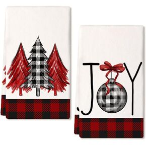 ARKENY Christmas Kitchen Towels Set of 2,Black Buffalo Plaid Xmas Tree Dish Towels 18x26 Inch Drying Dishcloth,Farmhouse Home Decoration AD008