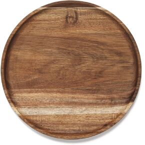 YANGQIHOME Round Wood Tray, Acacia Wooden Serving Tray, Serving Platter, Appetizer Charcuterie Board, Tray Organizer for Kitchen/Countertop, 13.8 x 13.8 x 0.8 inch