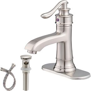 Bathroom Sink Faucet Oil Rubbed Bronze, Farmhouse Bathroom Faucet, Single Hole Bathroom Faucet, Single Handle Vintage Rustic Vanity Lavatory with Pop Up Drain with Overflow