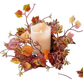Fall Candle Rings Maple Leaf Candle Wreath Halloween Harvest Festival Thanksgiving Pumpkins Maple Leaf Tabletop Ornaments Candle Wreath Decorate The Table