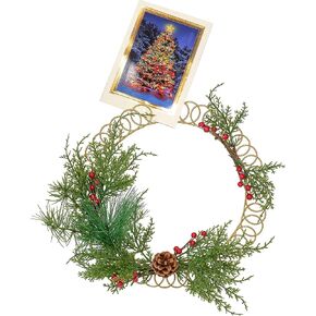 Red Co. إكليل حامل بطاقات عيد الميلاد الحلزوني الذهبي المعدني مقاس 13.5 بوصة مع الصنوبر الدائم الخضرة والتوت الأحمر in Kuwait