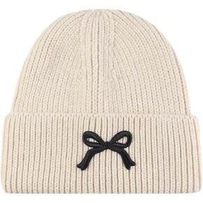 Women Bow Beanie Hat Winter Warm Knit Hats 2024 Cute Embroidery Bowknot Caps Streetwear