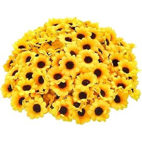 100Pcs Yellow Artificial Sunflower Flower Heads, 1.6" Fake Simulation Flower Head for Party Wedding Cake Decoration, Mini Fake Sunflower Decorative Fabric Flowers, Small Sunflower Decoration Products