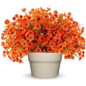 18 Pcs Artificial Mums Flowers,Fall Porch Decor Flower,Non Fading Fake Mums for Outdoor Planters,Faux Fall Flowers for Thanksgiving Autumn Home Decor,Porch Hanging Flower Pots, Vases(Orange).