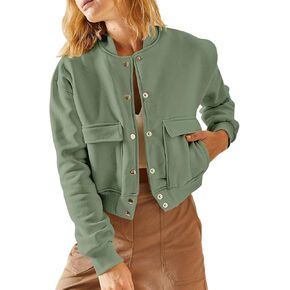 EVALESS Womens Jacket 2024 Fall Winter Long Sleeve Stand Collar Shacket with Side Pocket Lightweight Coat