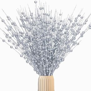 20 PCS Red Glitter Christmas Picks for Vases DIY Wreath Home Decor, Artificial Glitter Berry Stems Ornaments Fake Xmas Decorative Sticks (Red)