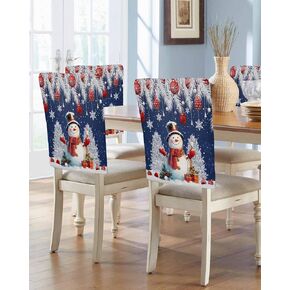 Red Christmas Snowman Chair Back Covers for Dining Chairs 4 Pack, Xmas Pine Tree Snowflake Funny Washable Removable Chair Slipcover Christmas Back Chair Protector for Wedding Baby Shower Party